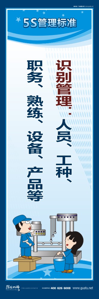 關(guān)于5s的標語 識別管理：人員、工種、職務(wù)、熟練、設(shè)備、產(chǎn)品等