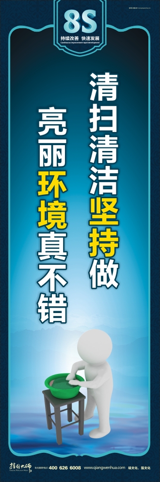 8s標語 清掃清潔堅持做 亮麗環(huán)境真不錯