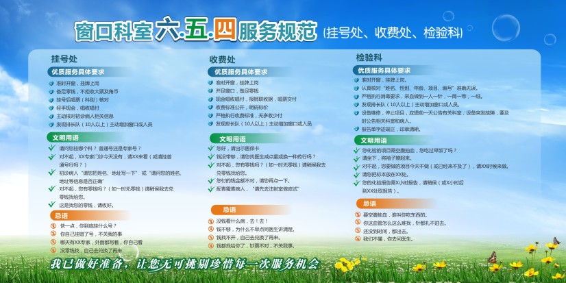 醫(yī)院文明用語(yǔ) 窗口科室六五四服務(wù)規(guī)范（掛號(hào)處、收費(fèi)處、檢驗(yàn)科）