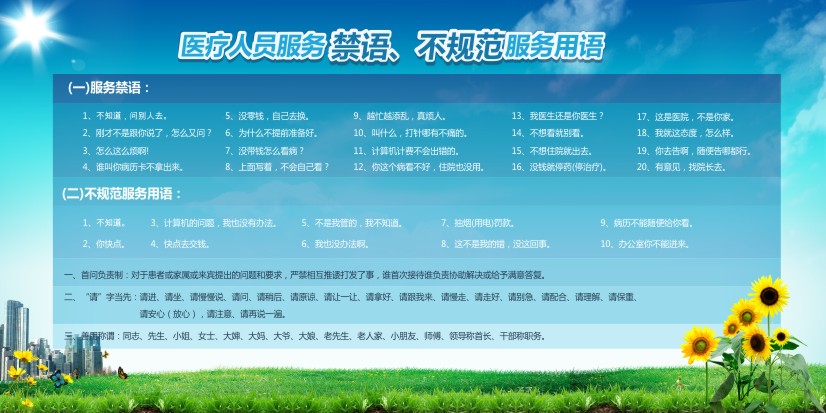 醫(yī)院文明用語(yǔ) 醫(yī)院文明服務(wù)用語(yǔ) 文明服務(wù)制度 醫(yī)療人員禁語(yǔ)、不規(guī)范服務(wù)用語(yǔ)