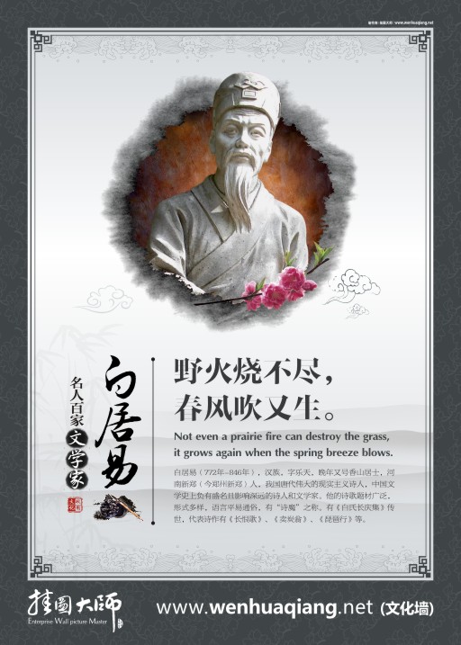 校園文化圖片 文化長廊圖片 白居易 野火燒不盡，春風(fēng)吹又生